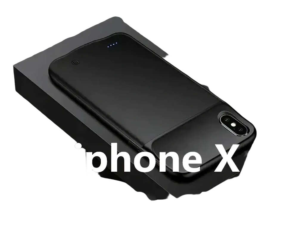 Black battery case for iphone pro max with built-in 10,000 mah battery shown from the back side