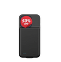 Black rectangular battery case for iphone pro max featuring a durable design and 50 percent off promotion sticker