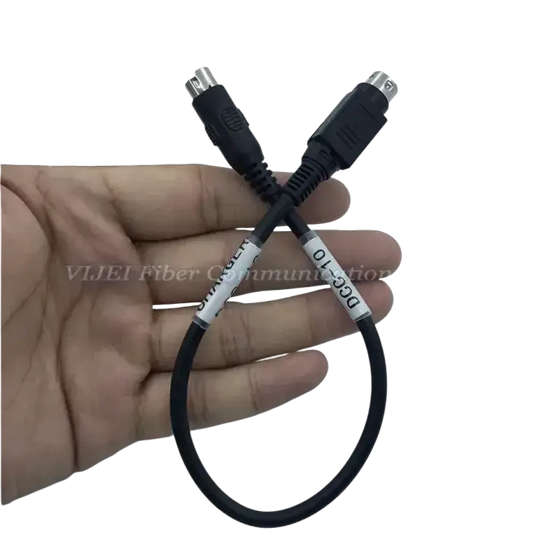 Black dvi-d battery charger cable with two connectors labeled dc-10 for Fujikura fusion splicer charger cable