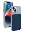 A sleek two-tone battery charger case for iPhone all series with light gray and dark navy minimalist design