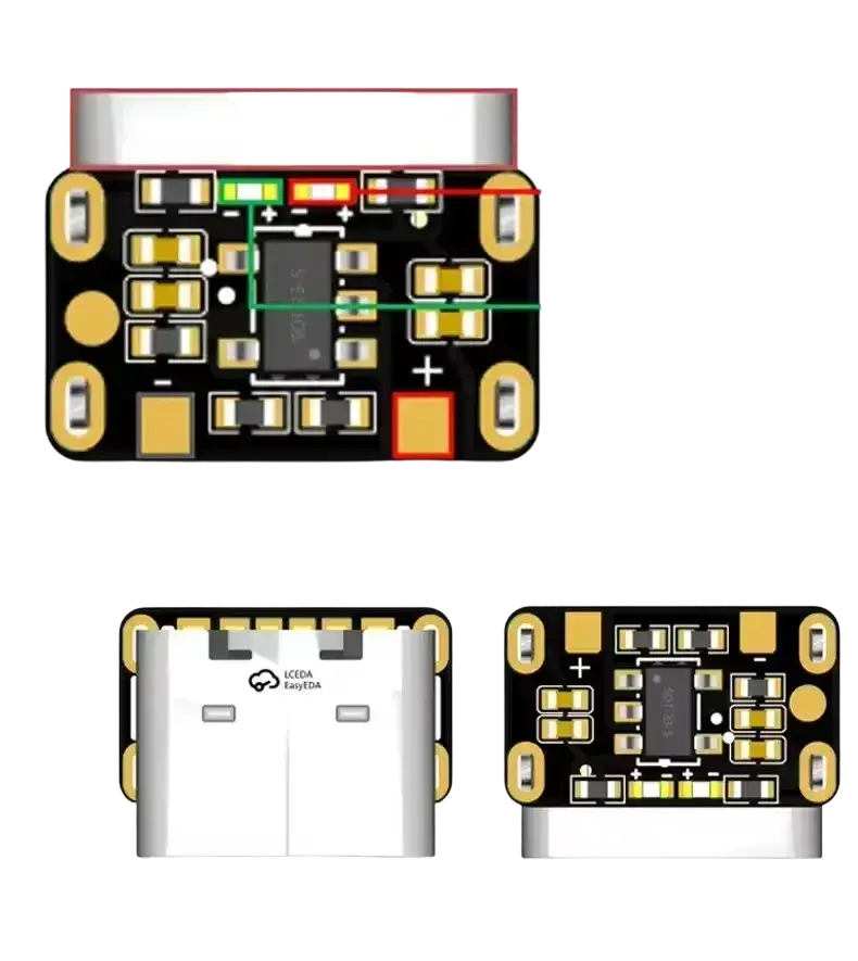 Black circuit board battery charging board with gold solder pads microchip capacitors resistors for type c 18650 li-ion