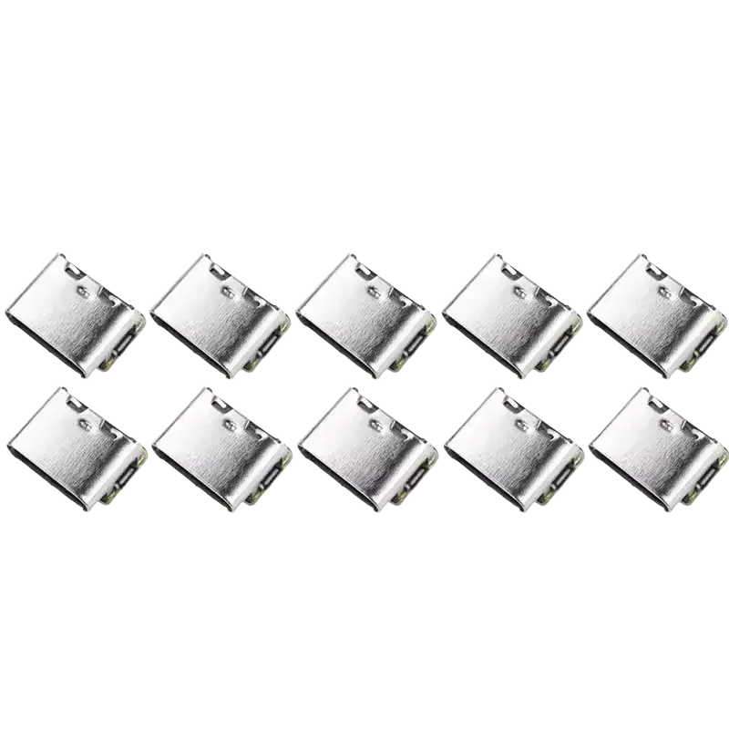 Silver metal usb type-c charging port covers in two rows for battery charging board with trickle charge function