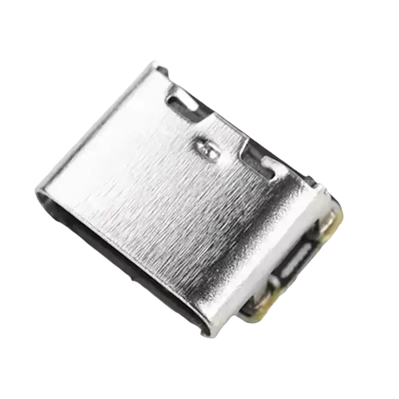 Silver metallic USB type C charging port connector with brushed finish for battery charging board trickle charge use