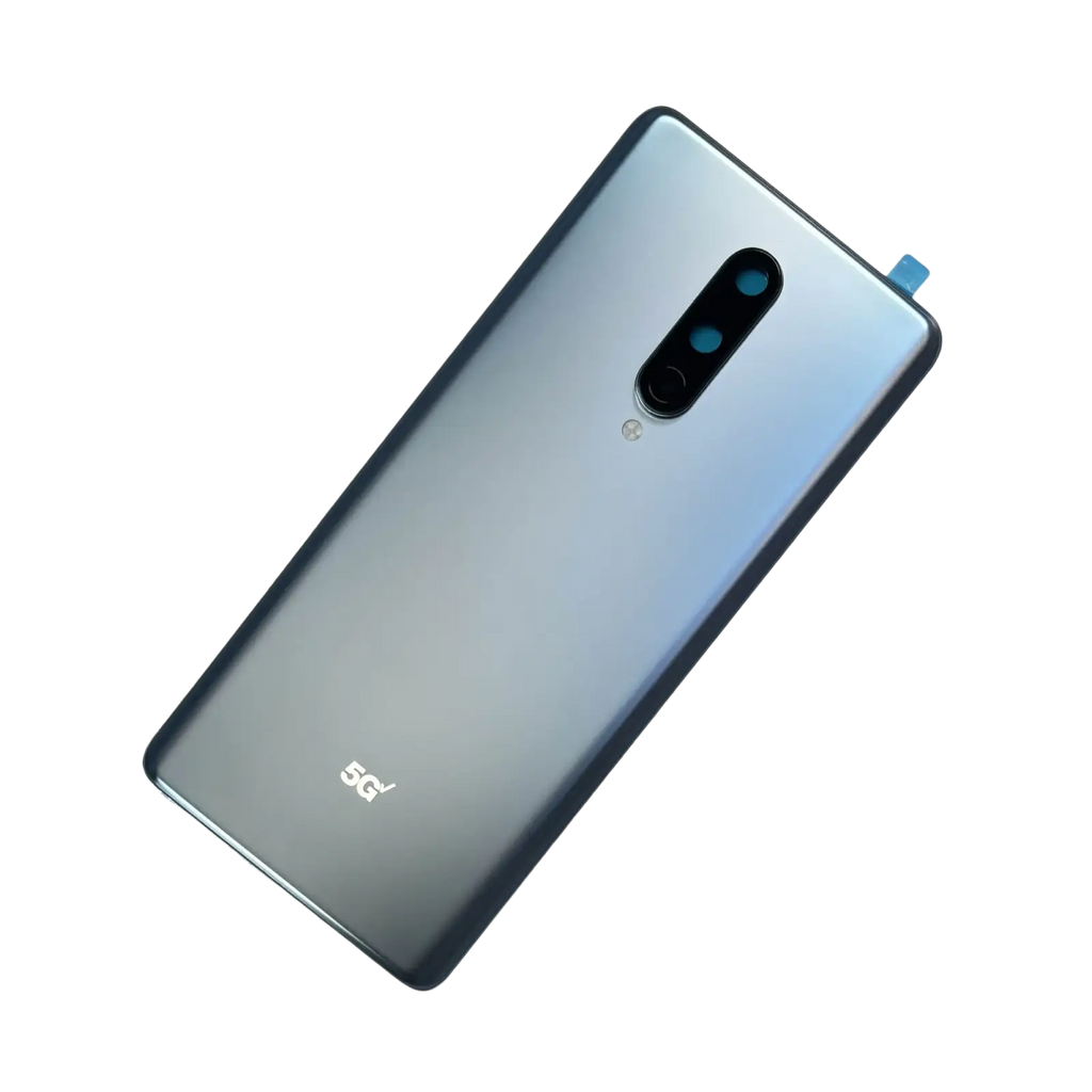 The back panel of a oneplus 8 pro with a gradient blue-to-silver battery cover hard gorilla glass and triple camera module