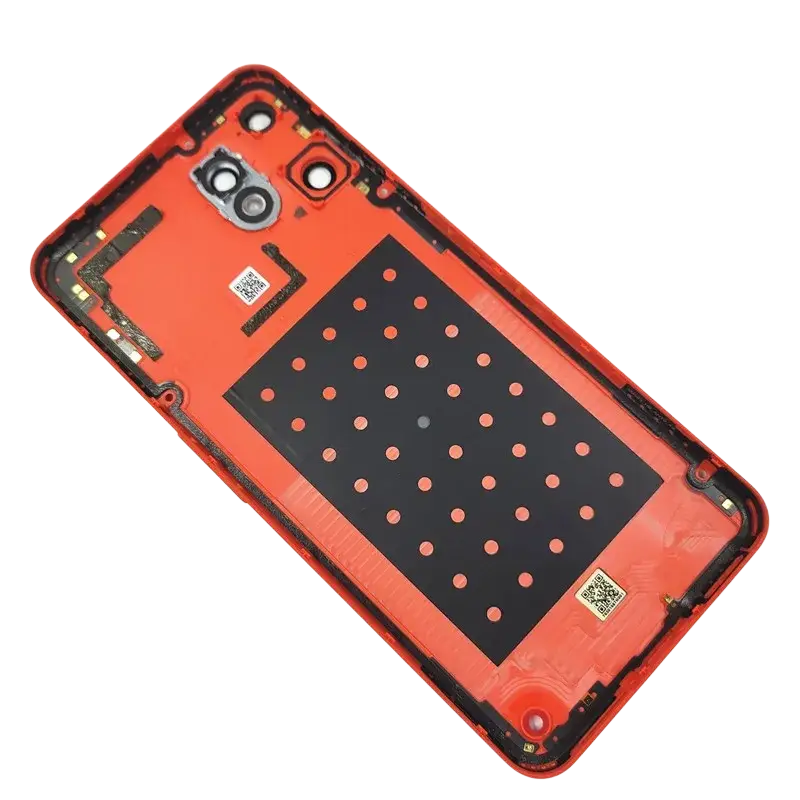 Red plastic battery cover for nothing cmf phone 2 pro with dual-camera module and perforated black panel back side
