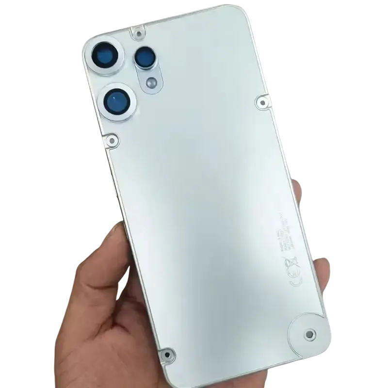 Silver battery cover for Nothing Cmf Phone 2 Pro housing featuring a distinctive triple-camera module and metallic accents