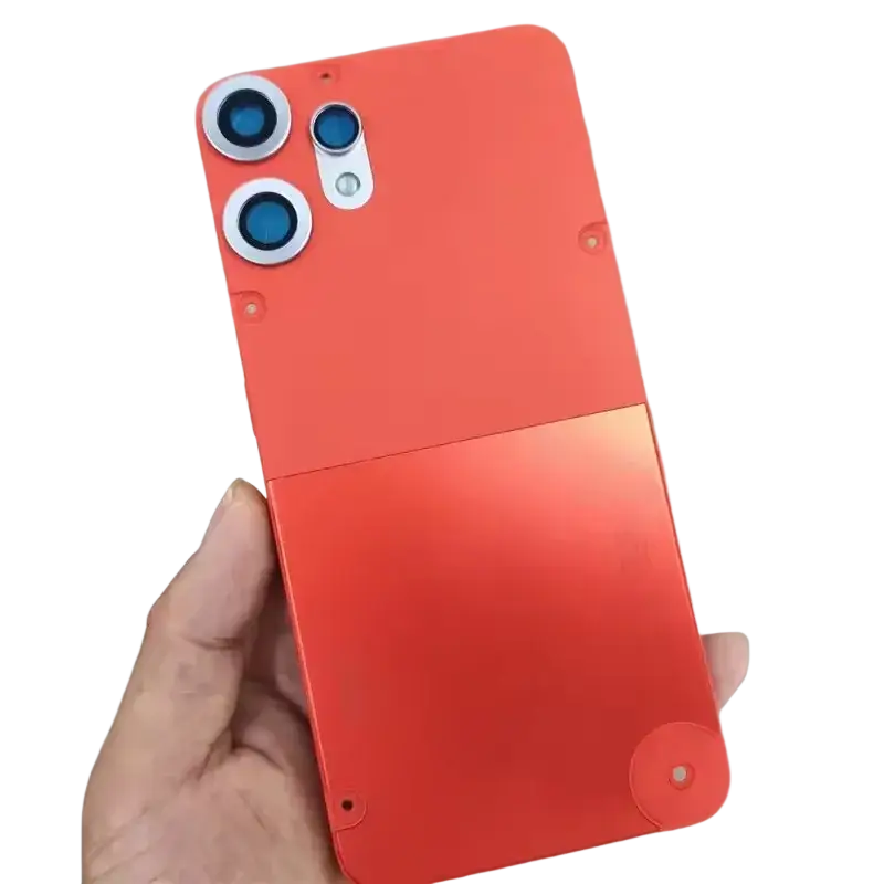 Battery cover for Nothing Cmf Phone 2 Pro housing showing vibrant red back with dual-camera module and silver accents