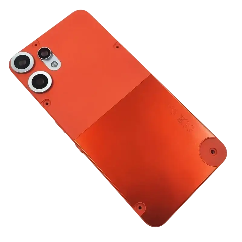 Vibrant orange battery cover for cmf phone 2 pro back side with glossy finish dual-camera module and adhesive backing