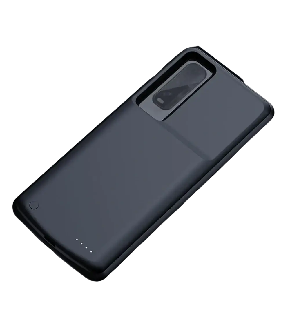 Black matte-finish battery cover case for oppo find x2 pro with power bank feature shown from the back side