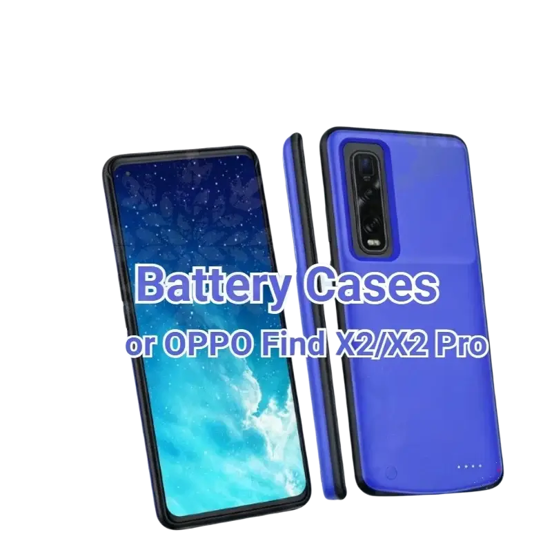 Blue battery cover power bank case for oppo find x2 pro smartphone showing the back side and case features