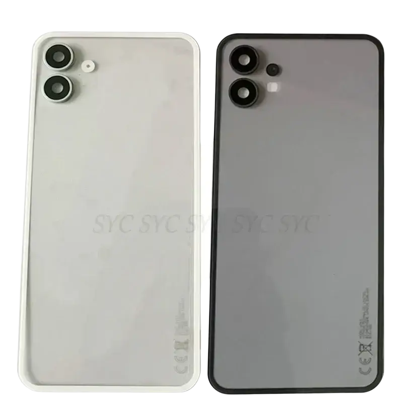 Back side of white and black battery cover for nothing phone 1 featuring dual-camera module for battery cover repair