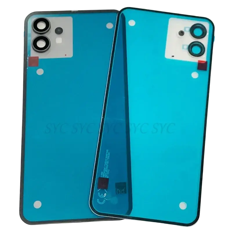 Back side of vibrant turquoise battery cover for Nothing Phone 1 featuring dual-camera module for battery cover repair