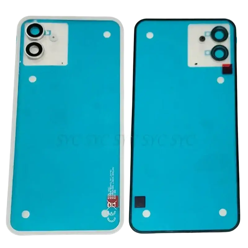 Back side of vibrant turquoise battery cover for Nothing Phone 1 featuring dual-camera module for cover repair