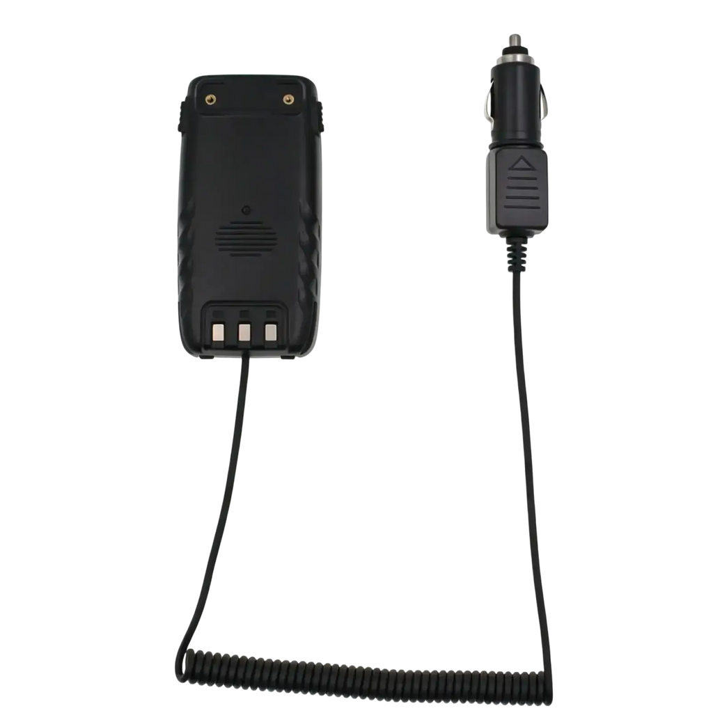 Black battery eliminator 12v car charger adapter with coiled cable and rectangular connector for qyt kt 8r walkie talkie
