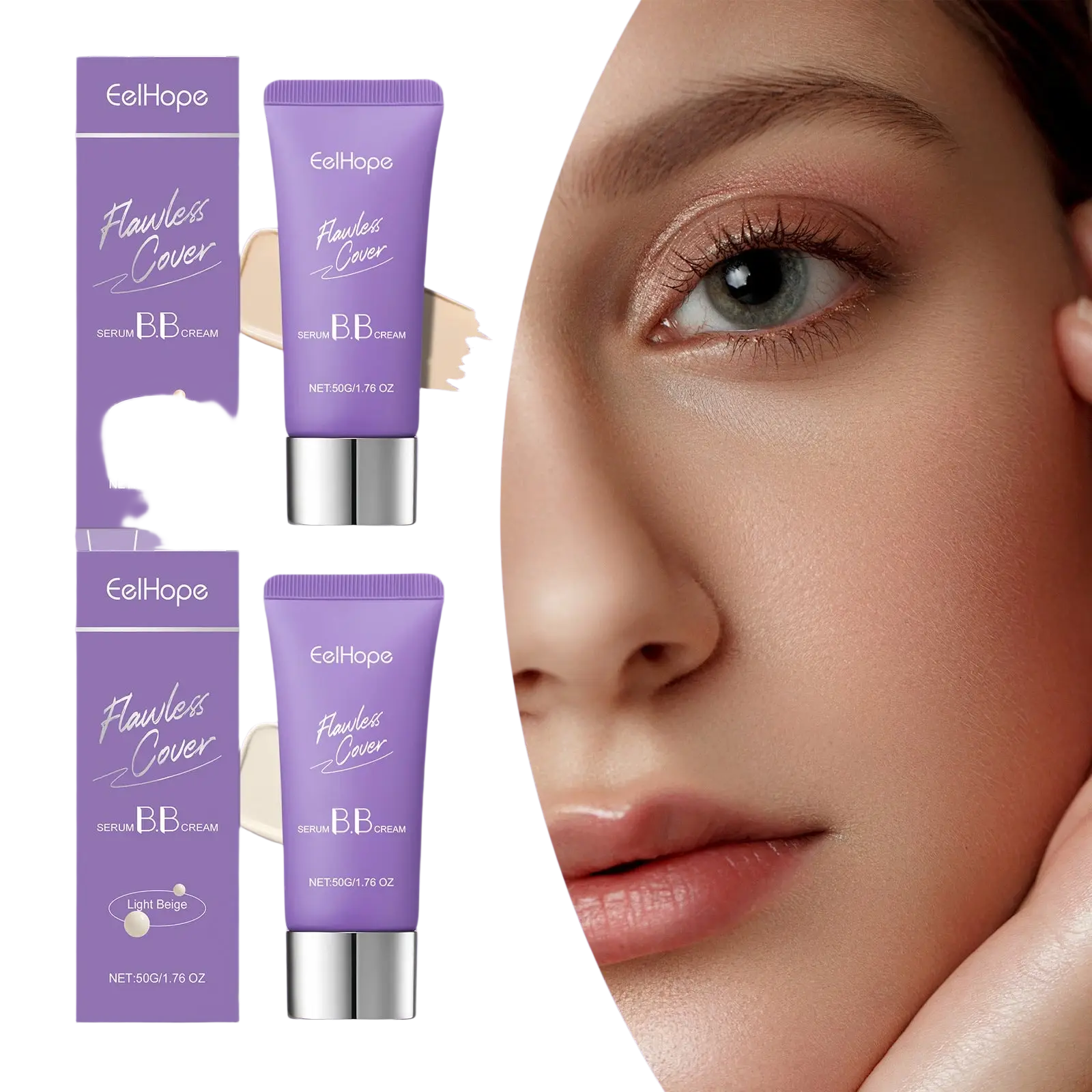 Purple eelhope bb cream flawless cover serum moisturizing 50g tubes with silver caps for smooth skin coverage