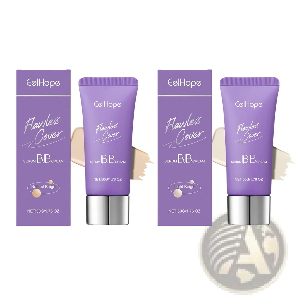 Purple eelhope bb cream flawless cover serum moisturizing 50g tubes with silver caps and natural beige and light beige boxes