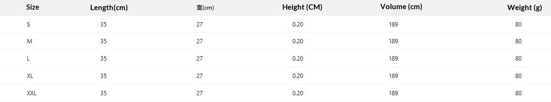 La imagen muestra una tabla con especificaciones de tamaño y dimensiones en centímetros para una camiseta tipo top de canalé con escote en V, que incluye medidas de longitud, ancho, alto, volumen y peso.