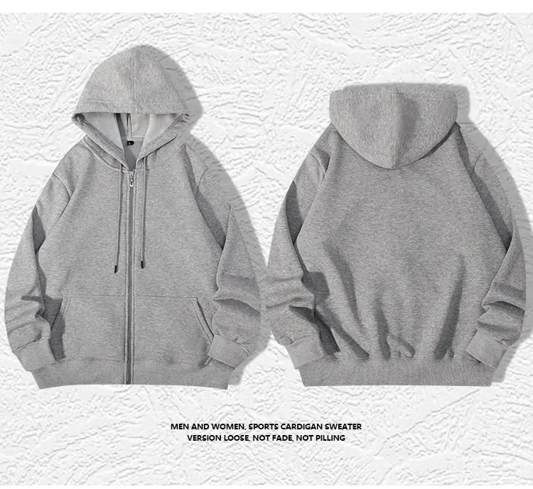 Herren-Schwergewichts-Fleece-Zip-Hoodie in Übergröße in Grau mit weichem, strukturiertem Stoff sowie gerippten Bündchen und Saum.