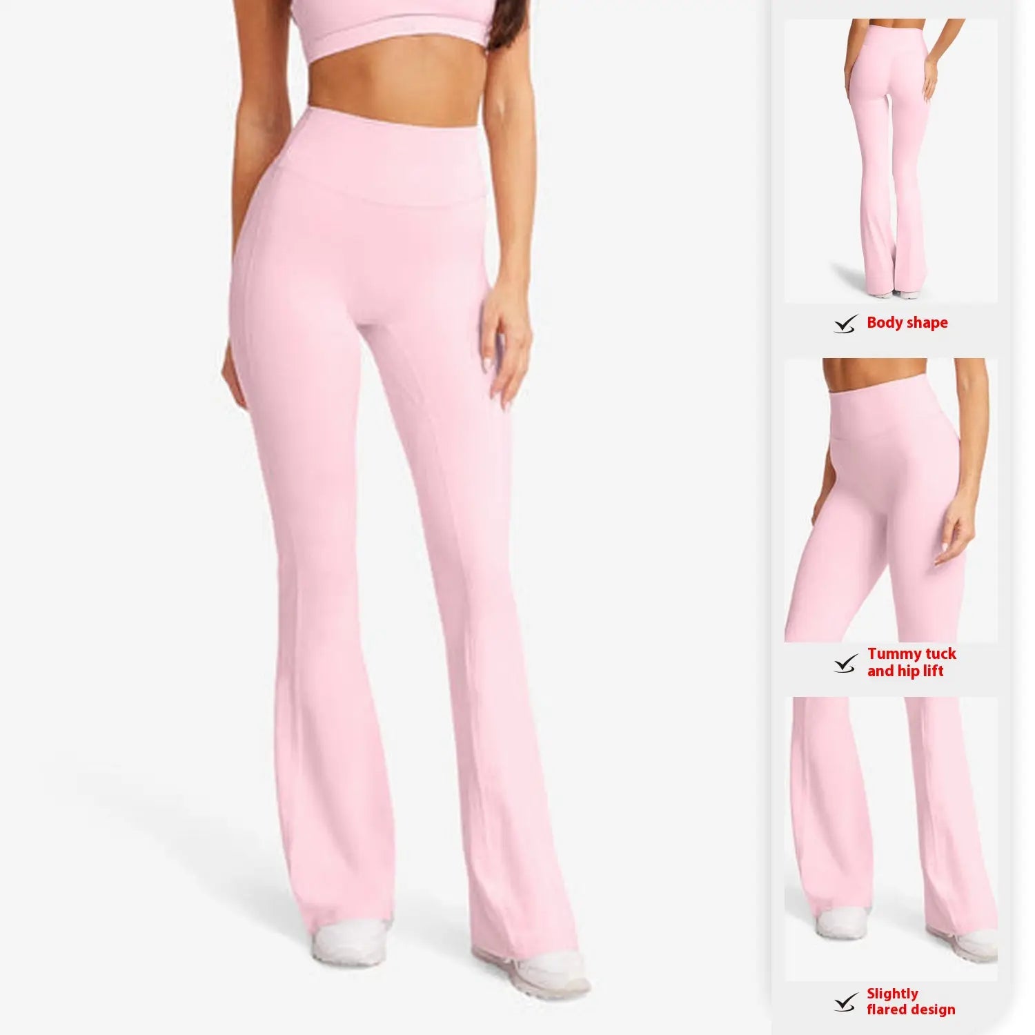 Leggings de yoga roses taille haute évasés avec un design effet ventre plat et rehaussement des hanches pour un vêtement de sport confortable