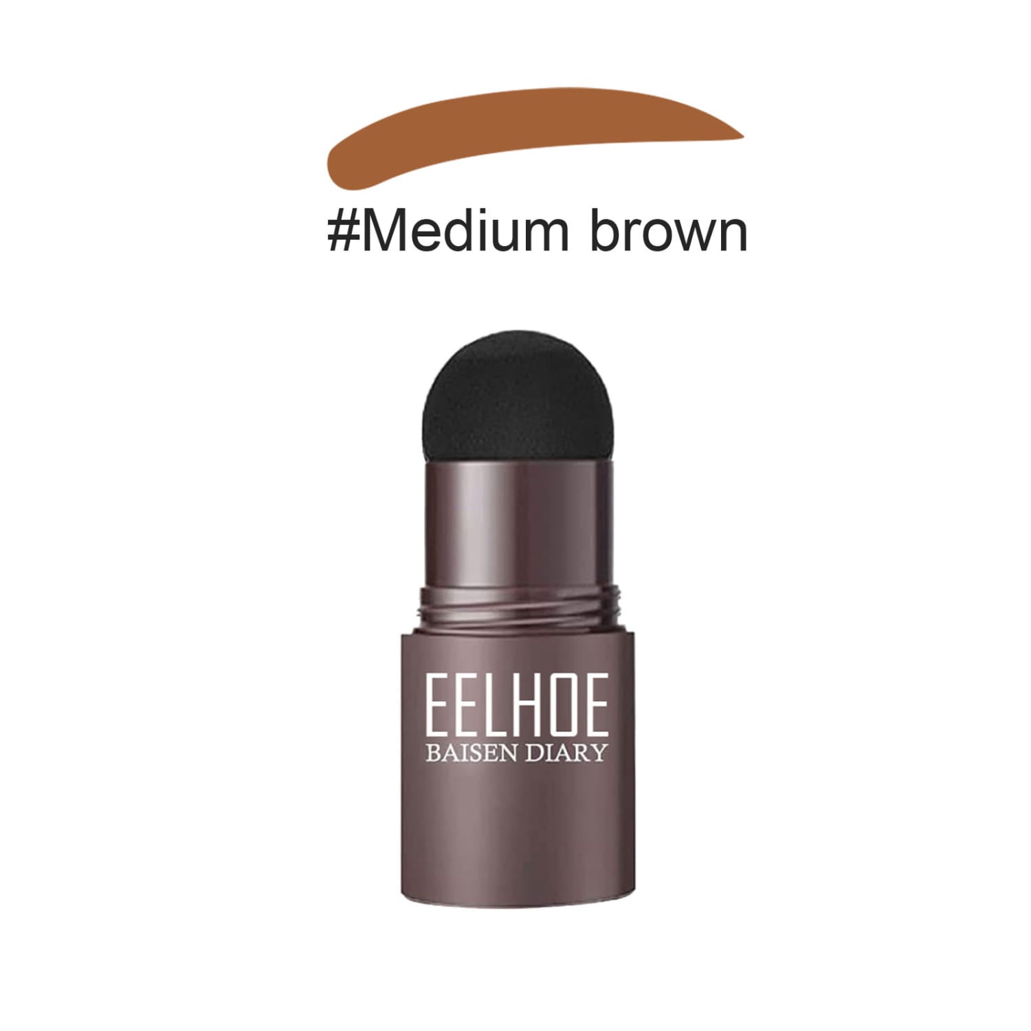 Medium brown eyebrow pencil with black sponge tip and metallic bronze casing from eelhoe baisen diary in the eyebrow powder stencil kit with stamp and pencil.