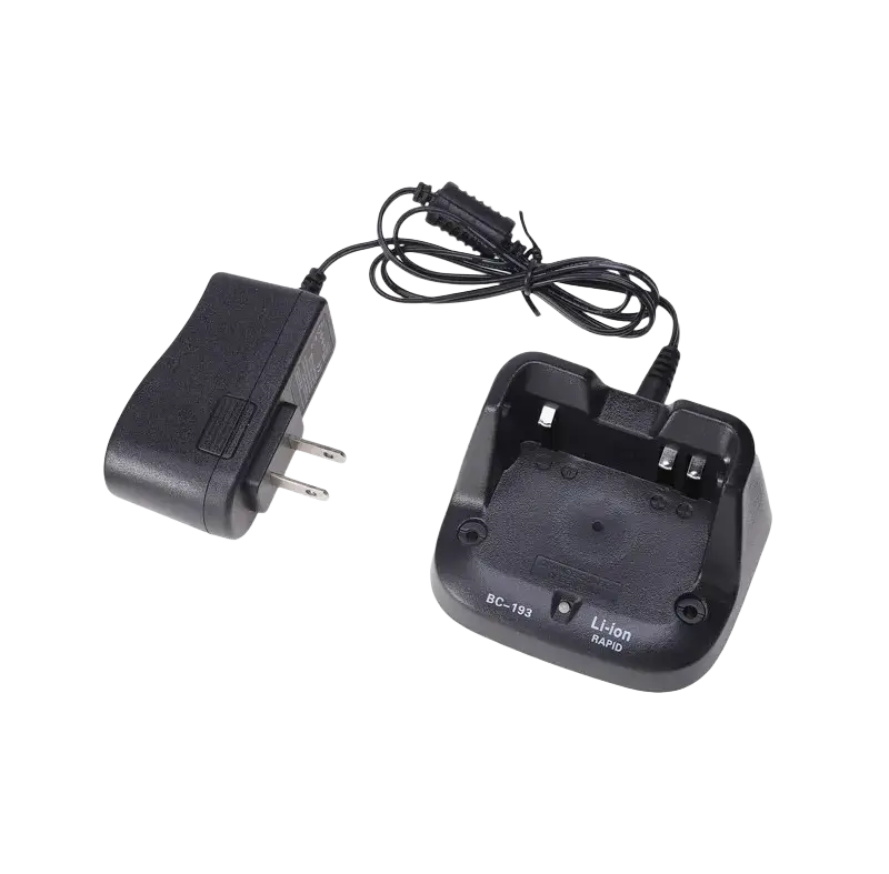 Black plastic bc-193 li-ion rapid dock charger and adapter set for icom bp-265 charger base