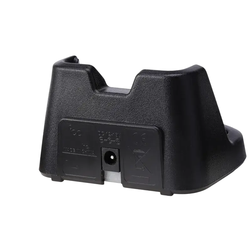 Black plastic li-ion battery dock charger bc-193 with central port and molded contours for icom bp-265 charger base