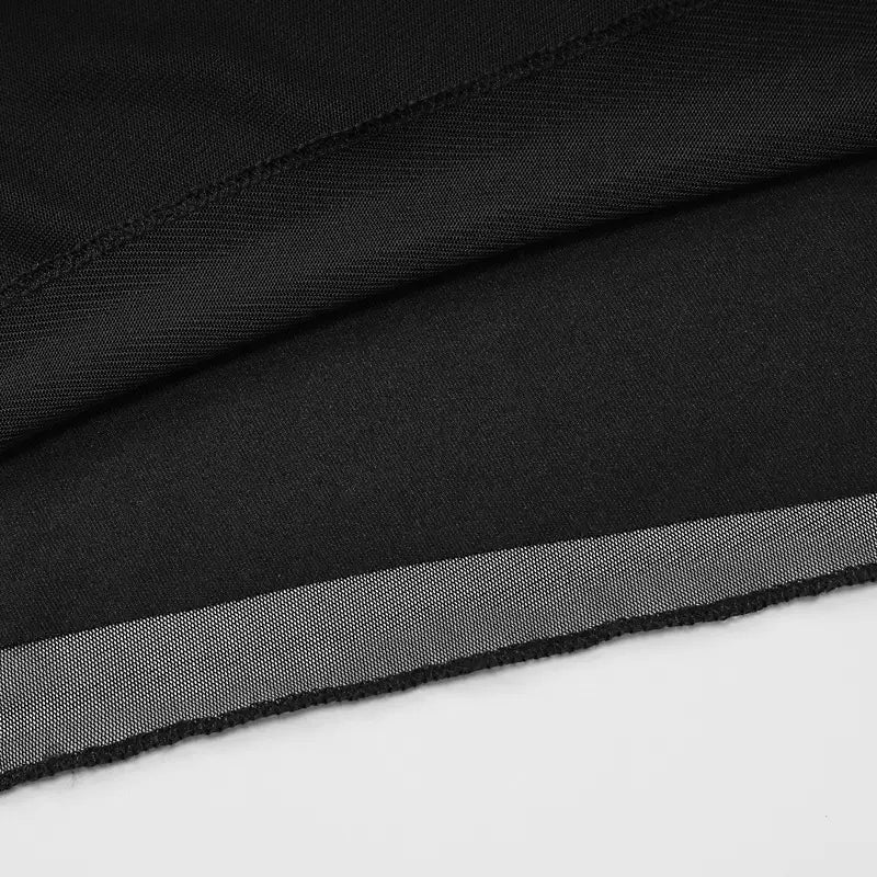 black y2k ruched strapless side slit mini dress featuring subtle textured weave fabric with sheer mesh trim along the edge