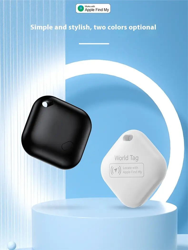 Black and white diamond-shaped Apple Find my Bluetooth tracker locators with a smooth matte finish designed for easy item tracking.