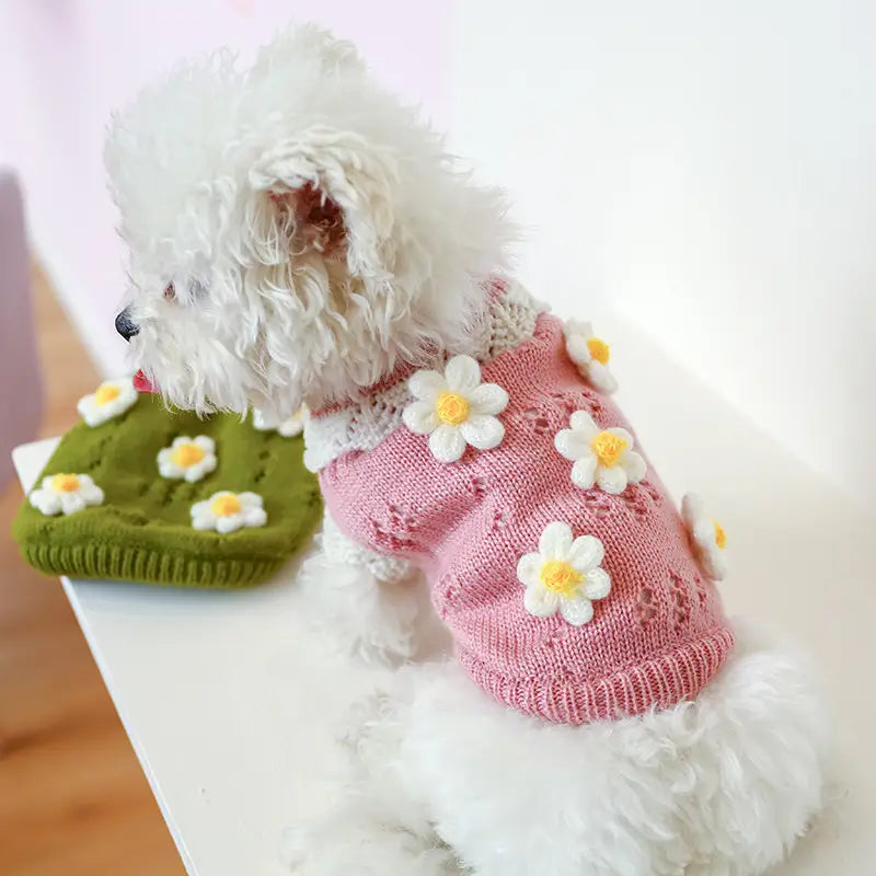 Jacquard Flower Pet Sweater Acrylic Dog Cat Knitwear