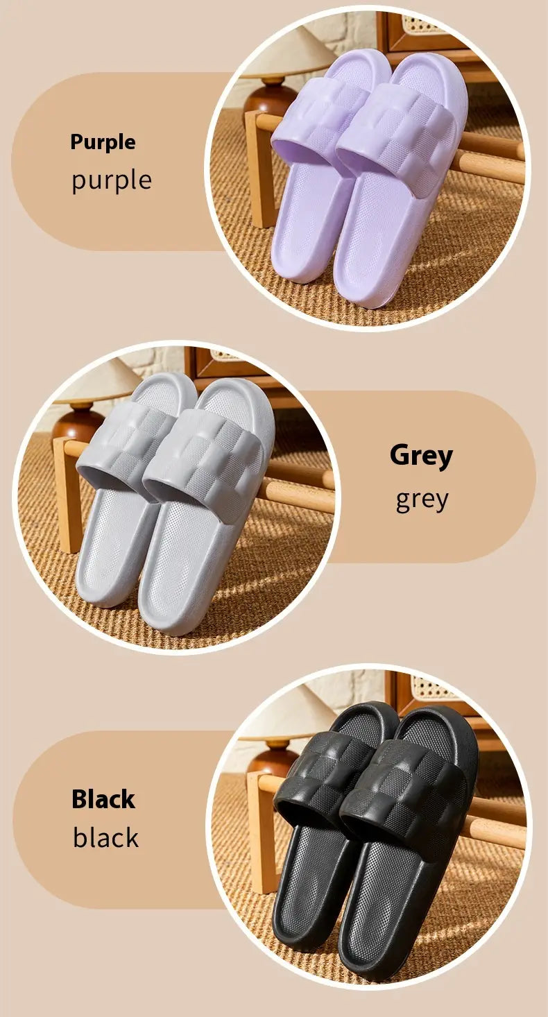 Purple grey and black rubber quilted eva soft sole breathable slide sandals with a textured strap design.