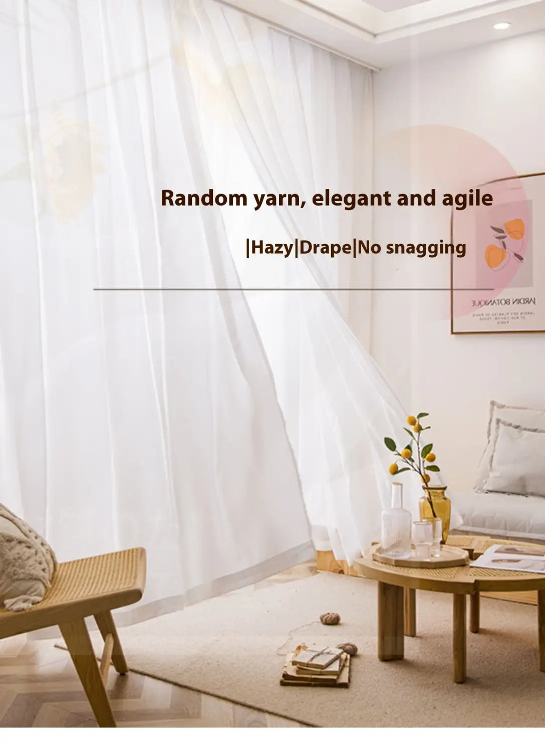 White sheer textured sunscreen linen curtains with a delicate flowing drape for home use