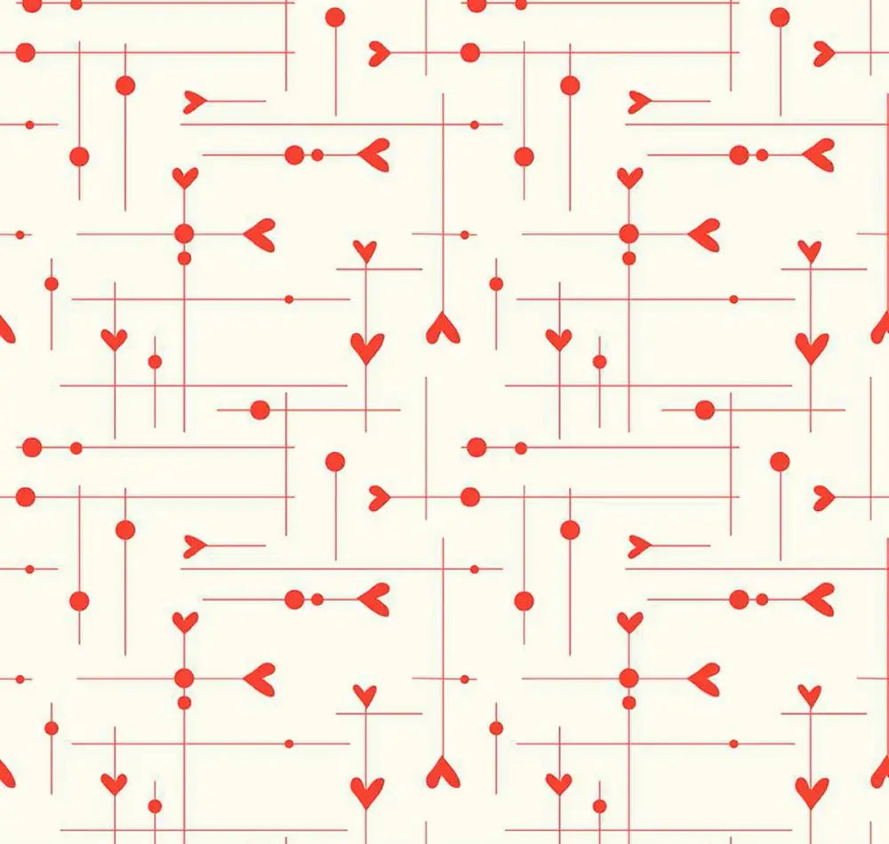 Be mine white heart print 1950s cotton midi dress featuring red heart and arrow pattern on cream background