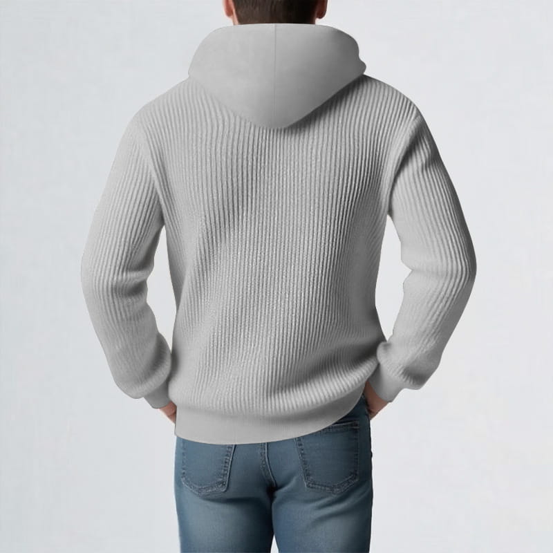una sudadera tipo jersey con capucha para hombre de invierno engrosada en punto acanalado color gris claro, con capucha acogedora y mangas largas