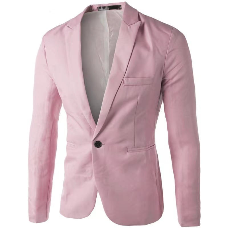 Veste de blazer décontractée à simple boutonnage bleu marine pour homme au fini mat rose élégant avec fermeture par un bouton noir