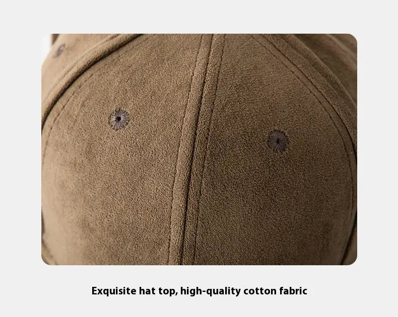 Tan suede baseball cap made of high-quality cotton fabric featuring a soft minimalist design and adjustable fit.