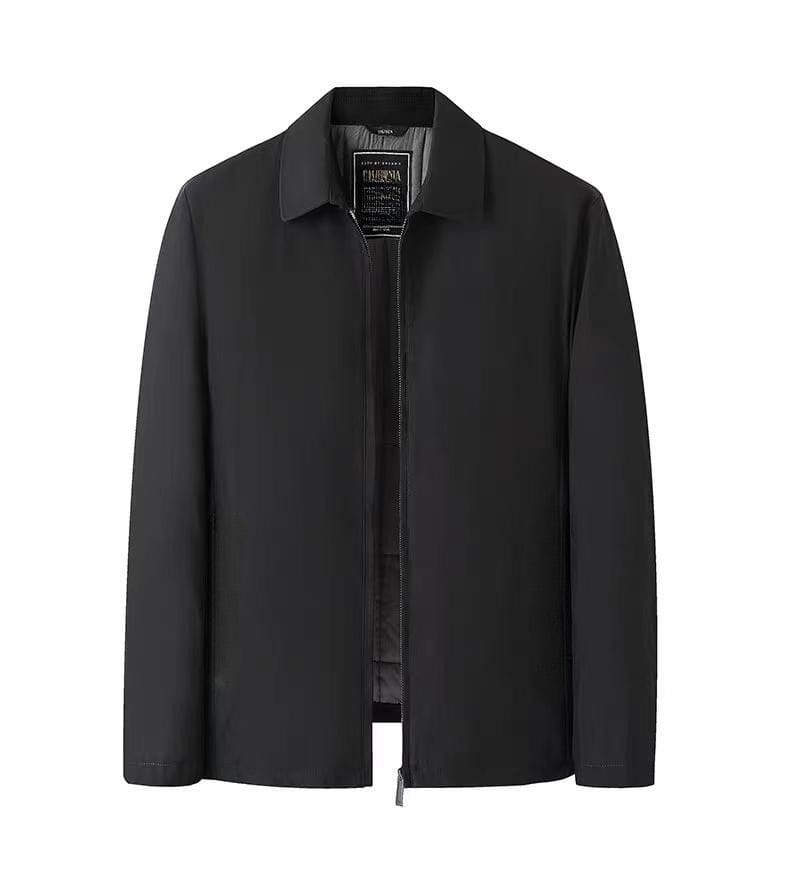 men’s padded winter cotton coat navy blue with zip-up front, structured collar, and smooth matte fabric