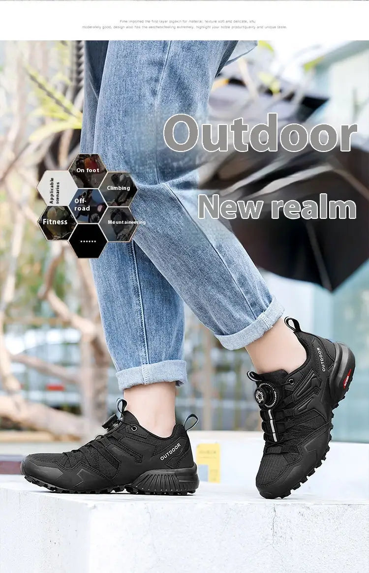 Black x111 lightweight off-road breathable hiking shoe with rugged tread and mesh upper for outdoor use.