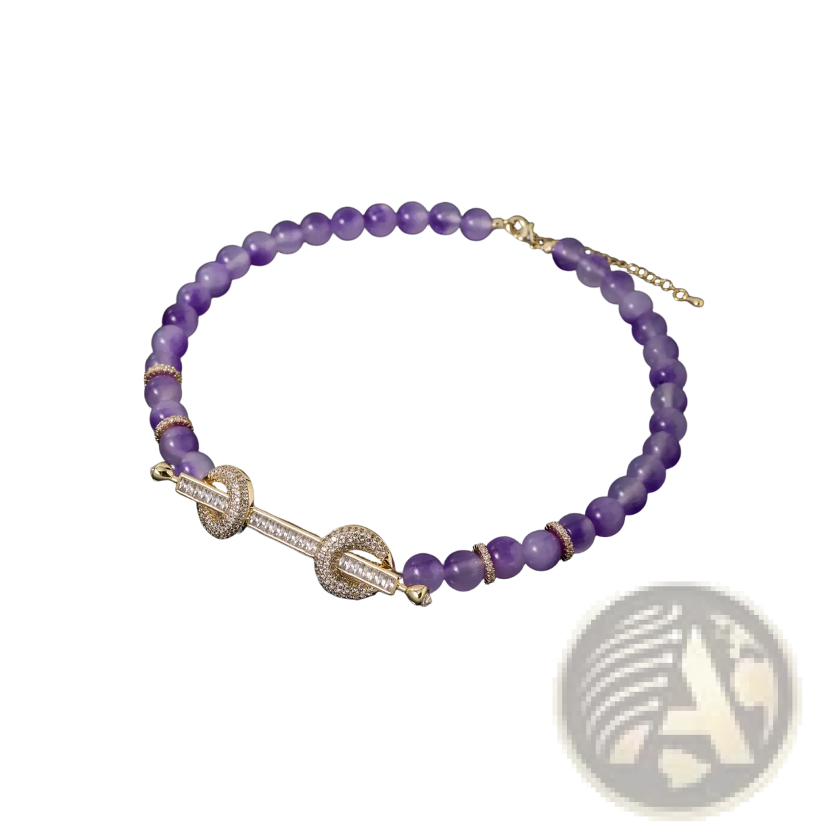 A delicate purple amethyst bead bracelet with a gold-toned diamond clasp matching beaded choker necklace cubic zirconia jewelry