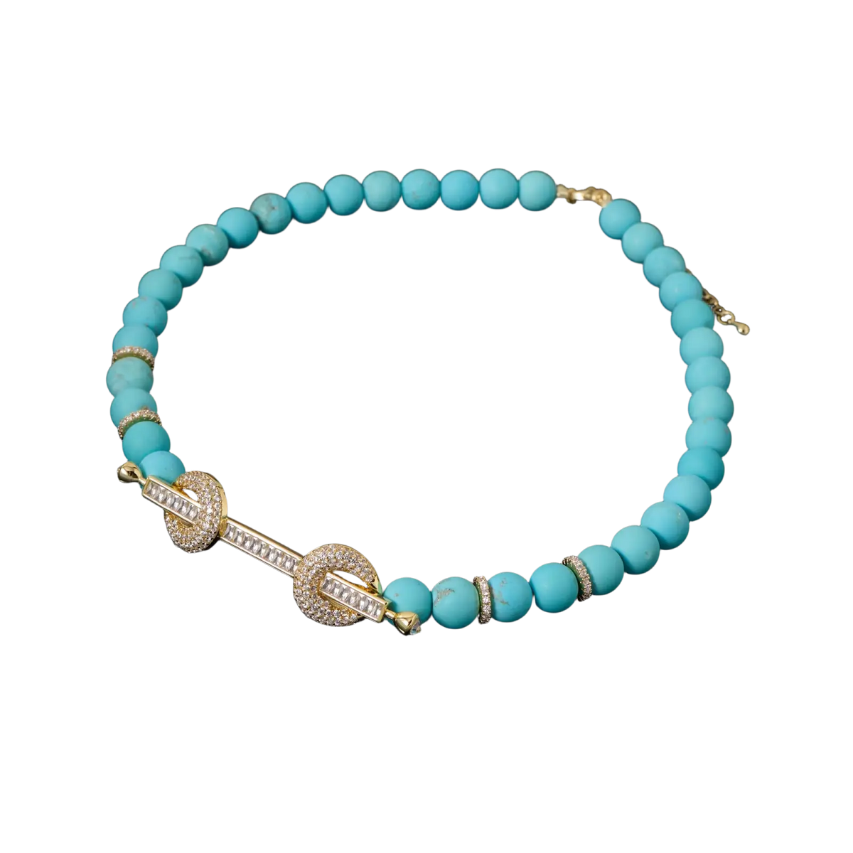 Turquoise bead bracelet with a gold-toned diamond-encrusted clasp from beaded choker necklace cubic zirconia jewelry collection