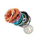 A collection of colorful beaded silicone cross bracelets in pastel and vibrant hues with round clasps and decorative charms