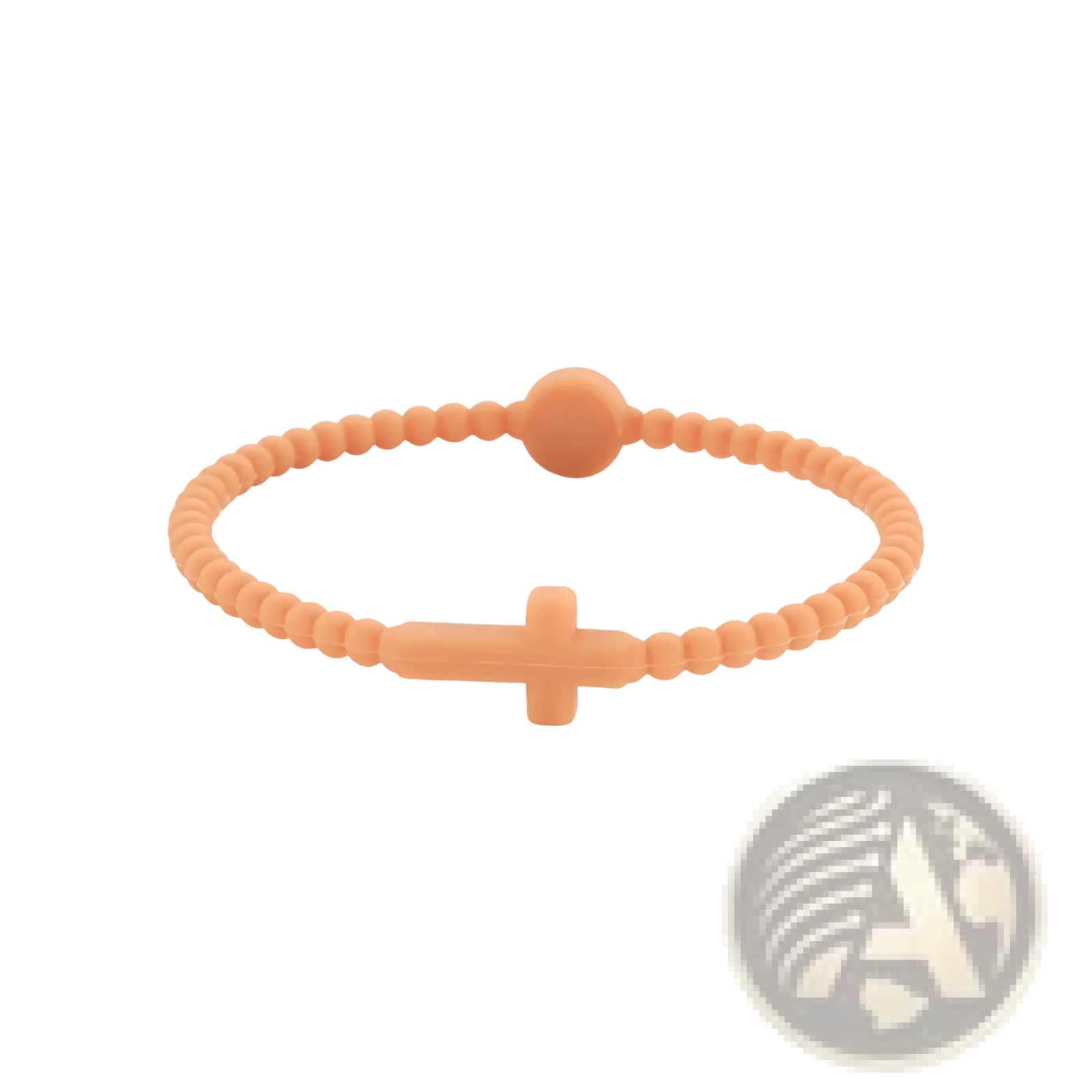 A peach-colored beaded silicone cross bracelet with a round clasp for stylish and durable wear