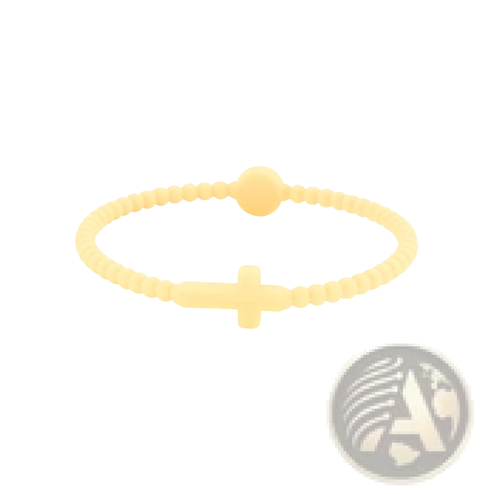 Yellow silicone beaded cross bracelet with textured band and round clasp for everyday wear