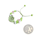 Pastel green and white beaded strap quartz women watch with heart-shaped charms for elegant wristwear