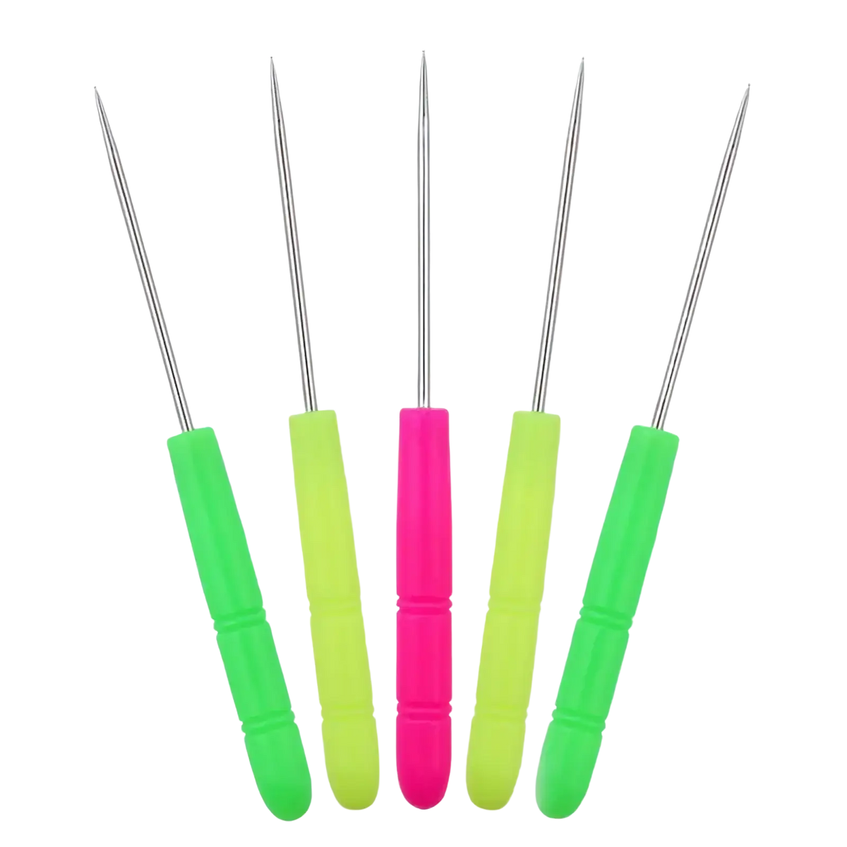 Set of five colorful plastic-handled stainless steel beading awl tools for jewelry making with metallic tips
