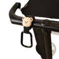 Bear stroller hooks pu leather bag hanger with a cute beige bear-shaped handle attachment and black carabiner strap