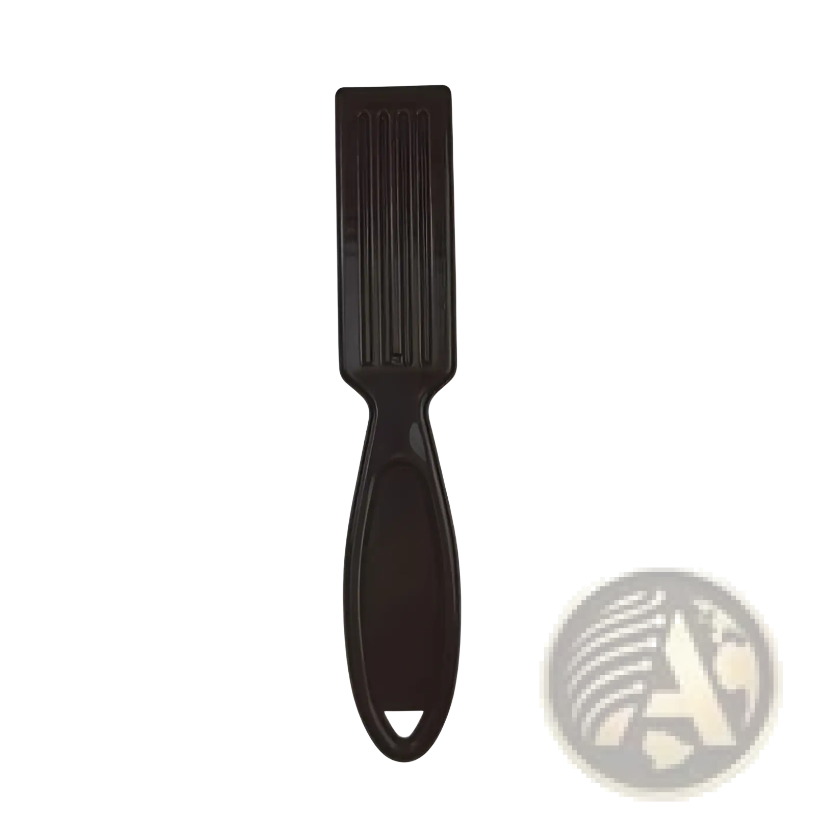 Black plastic beard brush with soft nylon bristles and ergonomic handle for barber cleaning and styling
