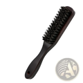 Black stiff pig bristle beard brush with dark brown wooden handle for grooming and styling facial hair