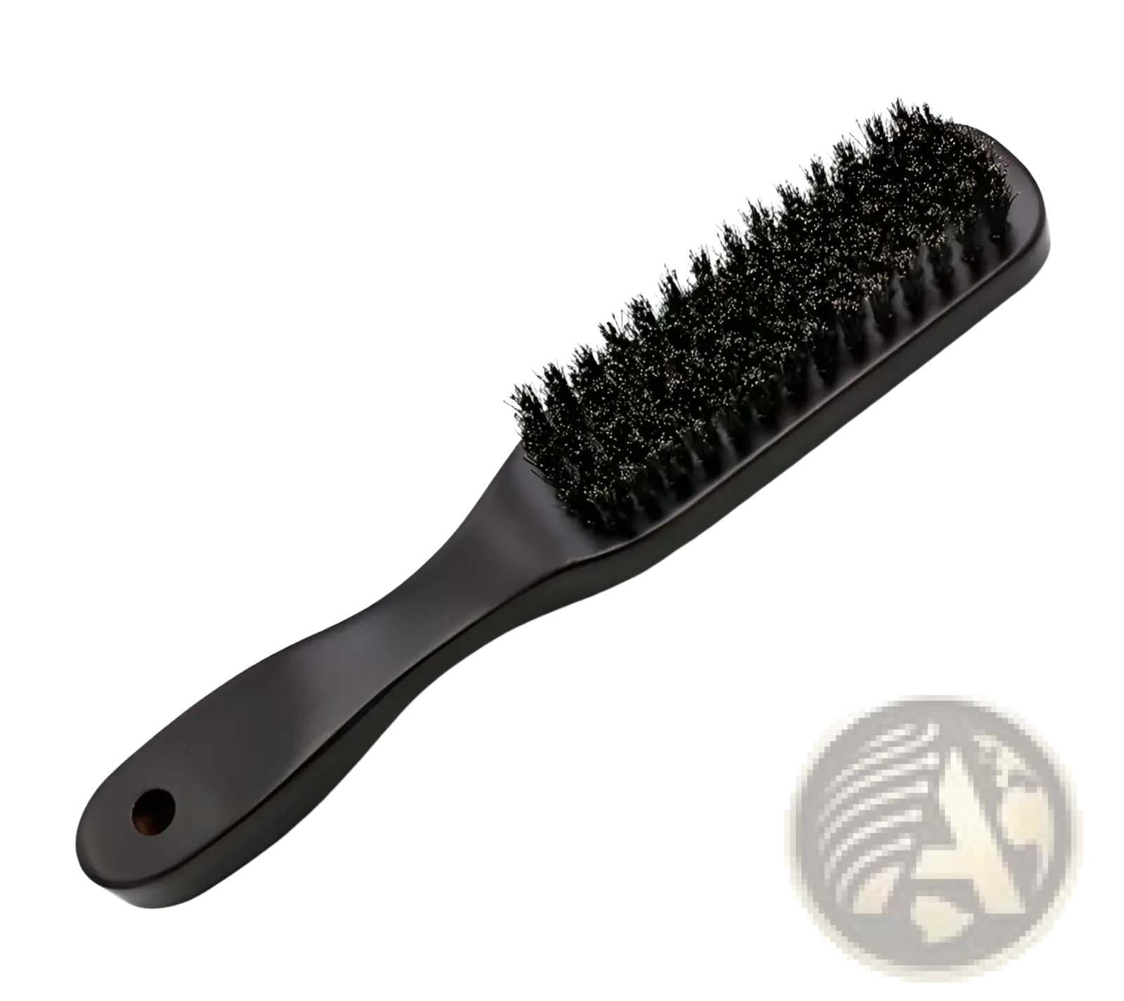 Black plastic shoe brush with dense stiff black bristles shown from the back side for cleaning footwear