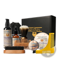 Sefudun beard care kit 9 piece grooming set with black gold brush wooden and plastic comb amber glass bottle and soap tin