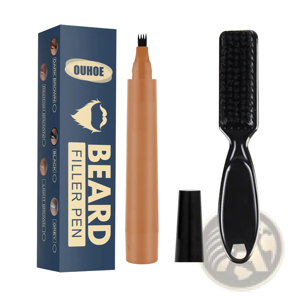 Ouhoo beard filler pen kit with tan waterproof patchy beard pencil and matching black comb applicator